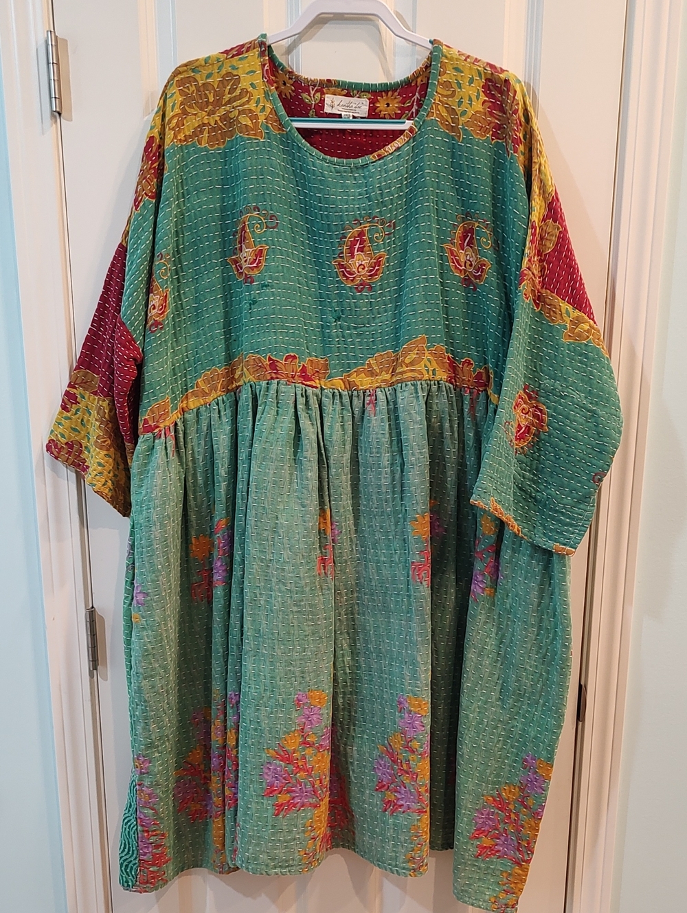 Bohemian Green Floral Long Sleeve Midi Dress